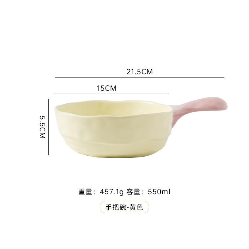 Ins Color Matching Advanced Sense Ceramic Handle Bowl Baking Bowl Atmosphere High Value Instant Noodle Bowl Salad Fruit Yogurt Bowl