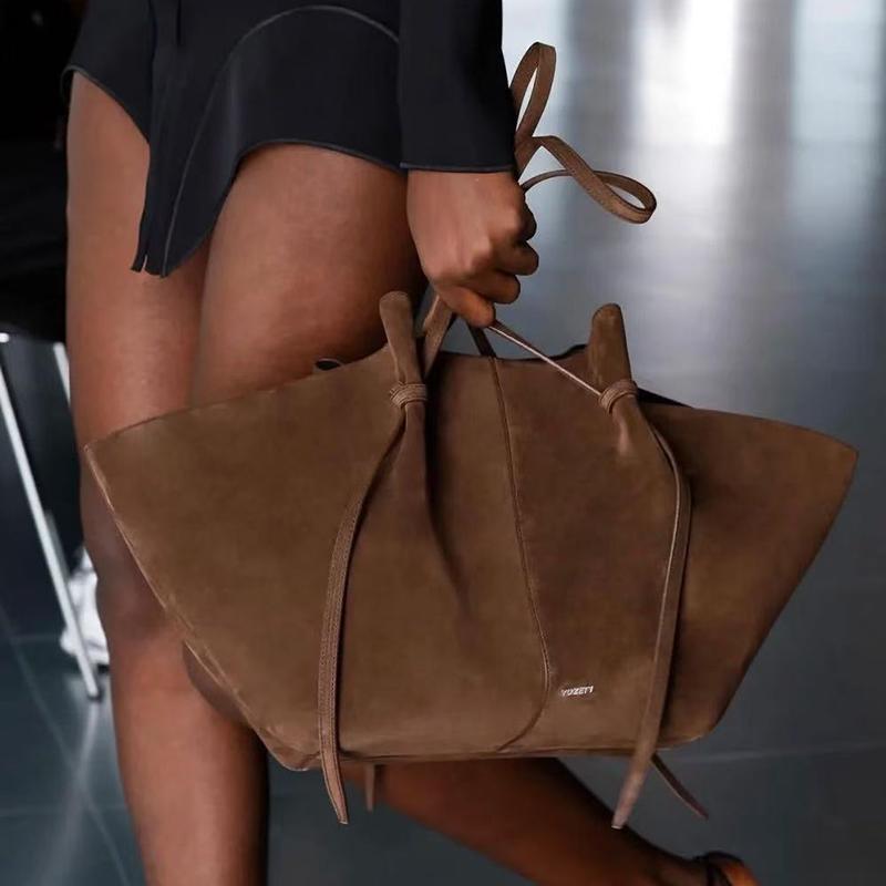 Yogodlns Women Handbag Light Luxury Suede Nubuck Leather Wing Bag Simple Large Capacity French Retro Shoulde rBag Casual Underarm Bag