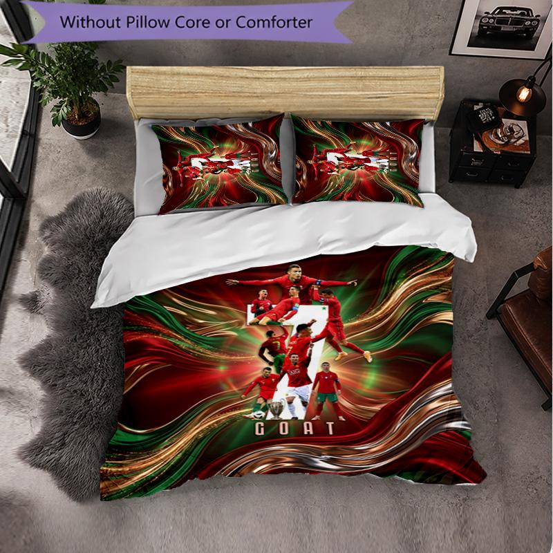 Portugal Football Pattern 3 Pieces Bedding Set Soft Microfiber Duvet Cover with Pillow Cases for Bedroom