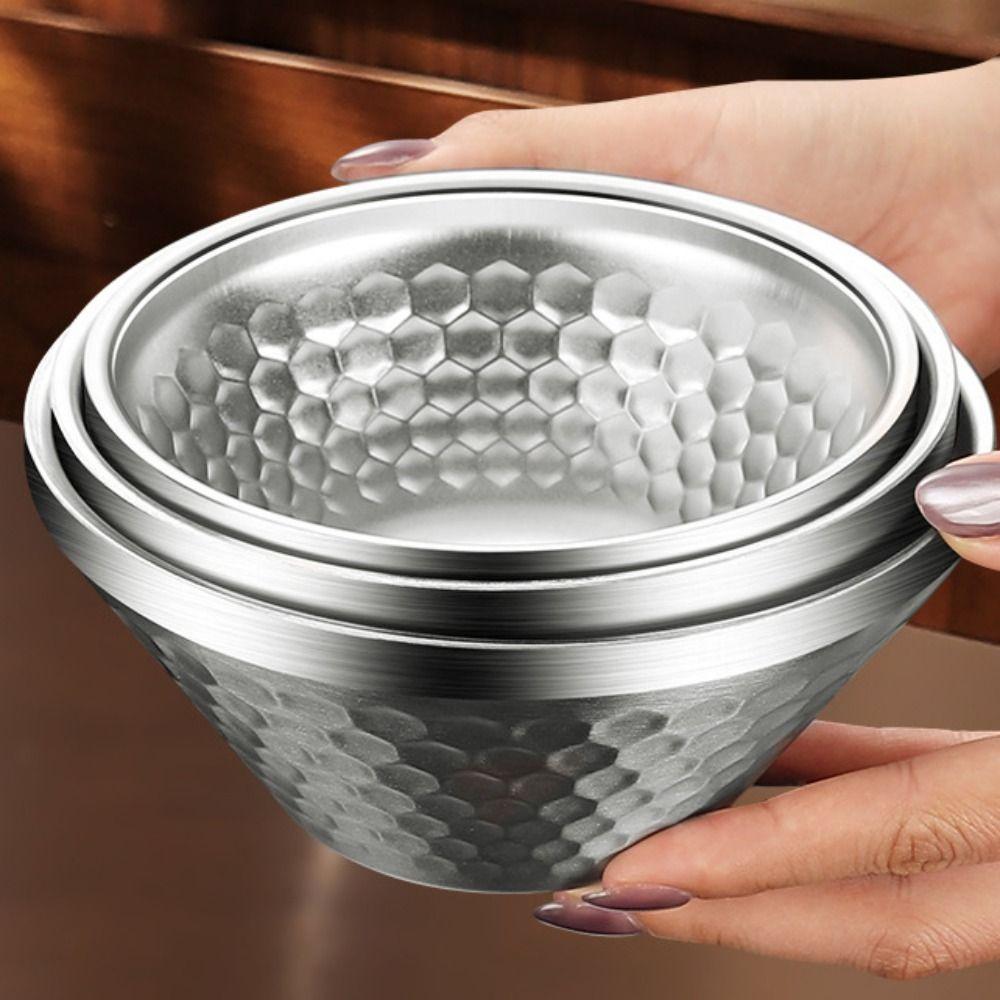 Unbreakable Salad Bowl 304 Stainless Steel Insulated Bowl Korean V-shaped Rice Bowl  Restaurant
