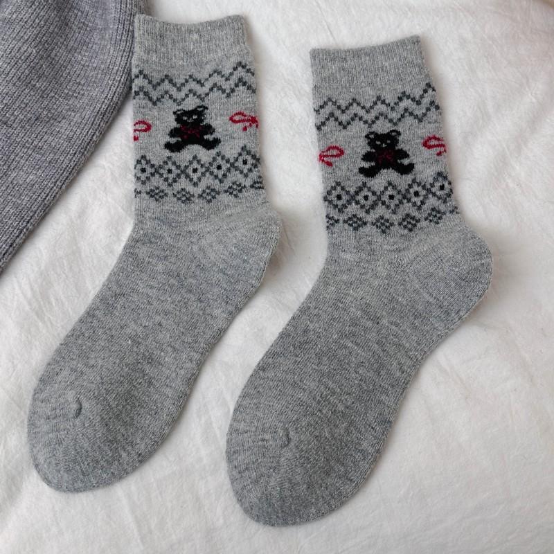 Retro Warm Socks for Women's Autumn and Winter, Bear Wool Socks, Wavy Cartoon Thickened Women's Socks