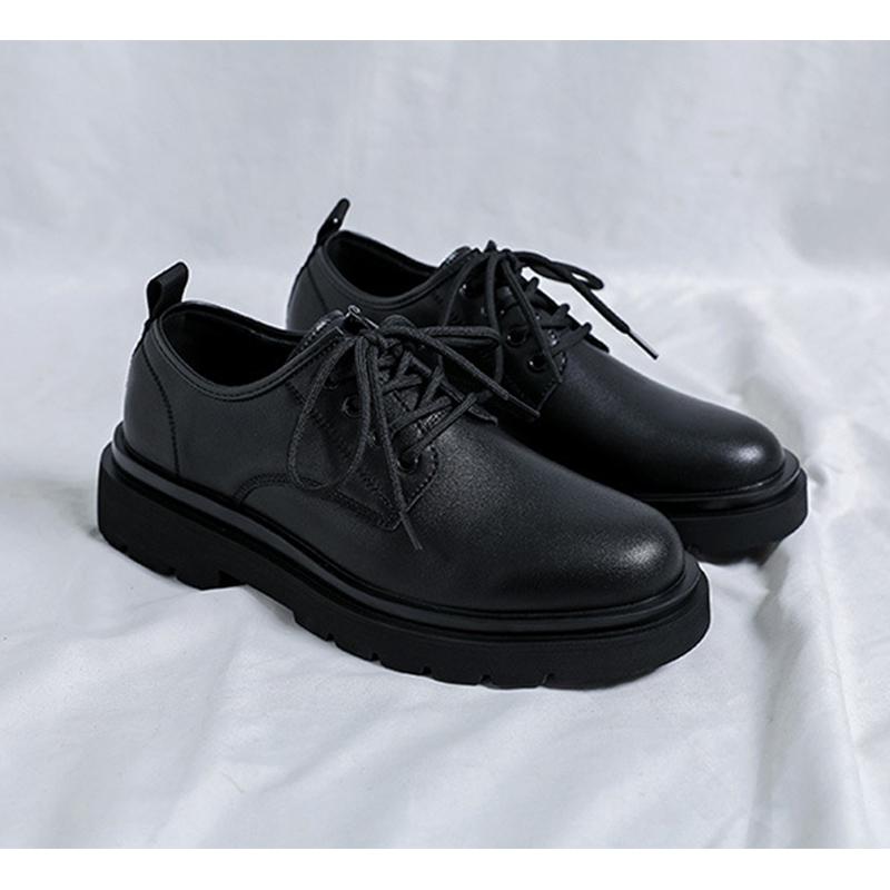 Herren Brogues Schuhe mit dicker Sohle Flache Businessmarke Herrenschuhe Reines Schwarz Höhenerhöhend 3cm