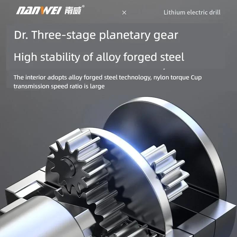NANWEI Bürstenloser Akku-Bohrschrauber, Akku, Schlagbohrer-Aufsatz, Haushalts-Schraubendreher, 45 Nm, 16,8 Volt, Lithium-Ionen-Akku-Elektrowerkzeug