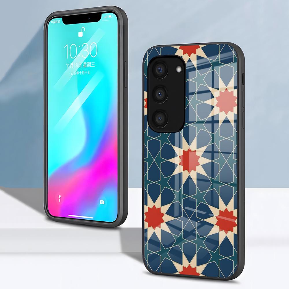 

Muted Moroccan Mosaic Tiles Phone Case For Samsung S26 S25 S24 FE S23 S22 S21 Plus S20 Ultra Note20Ultra Black Glass Cover Galaxy S26 Plus