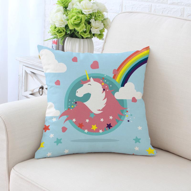 New Unicorn Cushion Cover Hot Polyester Cartoon Unicorn Pillowcase Kids Room Decoration Sofa Couch Throw Pillow Cover Decorative