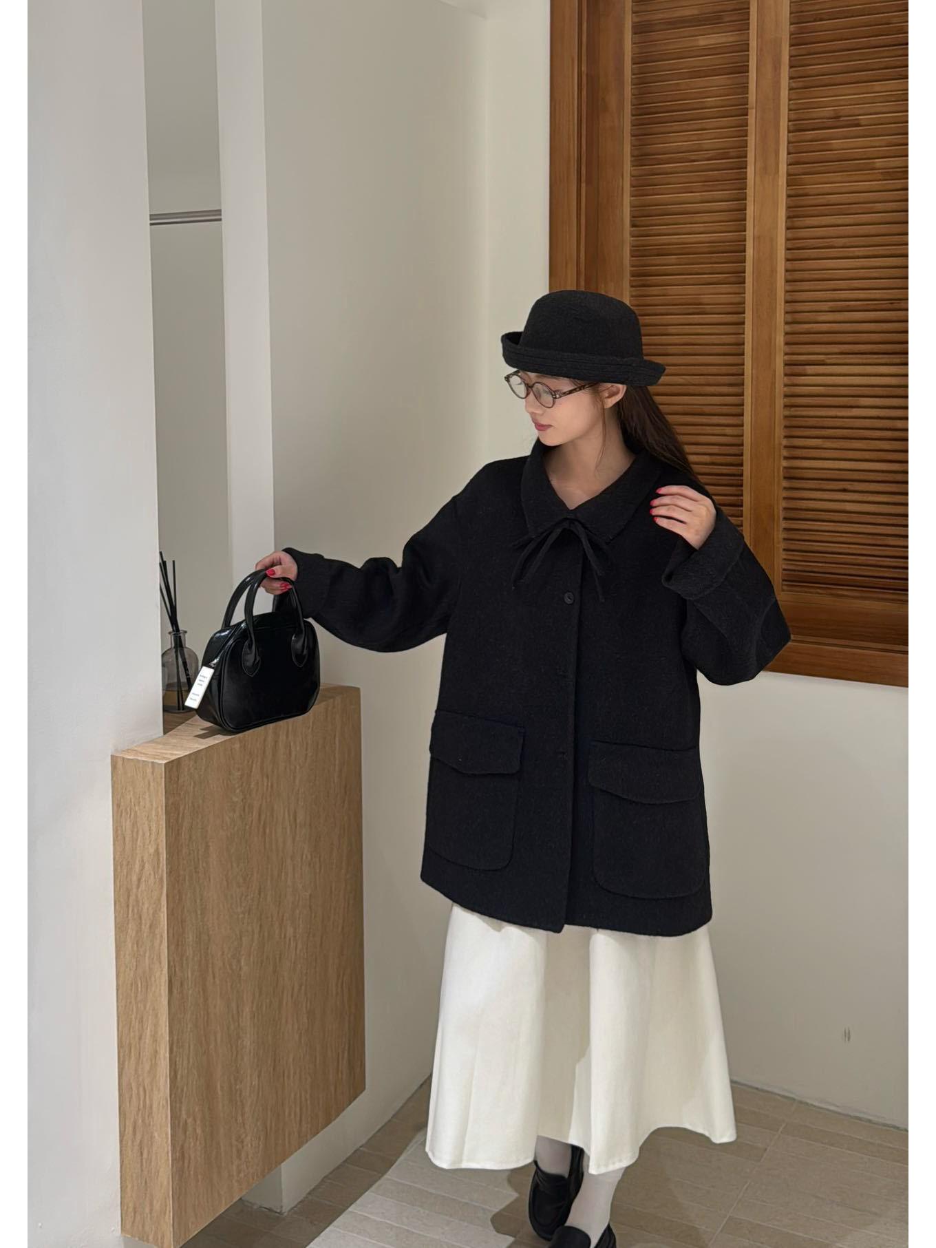 

Korean Dongdaemun Hepburn Style Double-Sided Wool Coat with Hood - Petite High-End Overcoat M