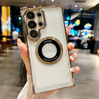 Plating Transparent Magnetic Case For Samsung S24 Ultra S23 FE S22 Plus Note 20 Wireless Charge Lens Protection Shockproof Cover