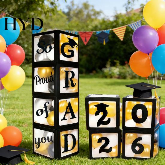 Event Decoration Box 4 Pcs 2026 Graduation Balloon Boxes So Pround of You Black with Letters for Class Grad Party Supplies