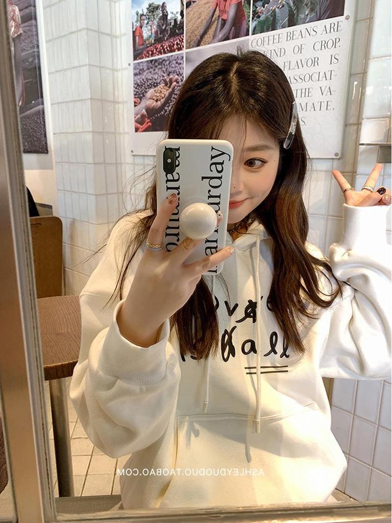 Sudadera con capucha coreana para mujer: Jersey holgado, que reduce la edad, de manga larga para otoño/invierno 2025 - Talla grande, estilo casual