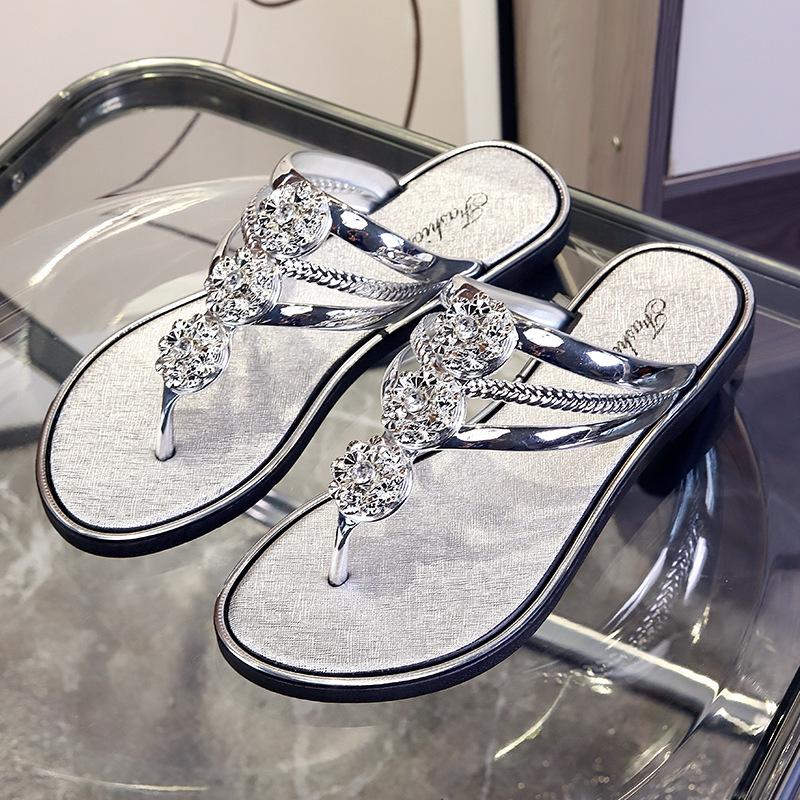 

2024 Women s Summer Rhinestone Flat Thong Sandals US 5.5 серебряный