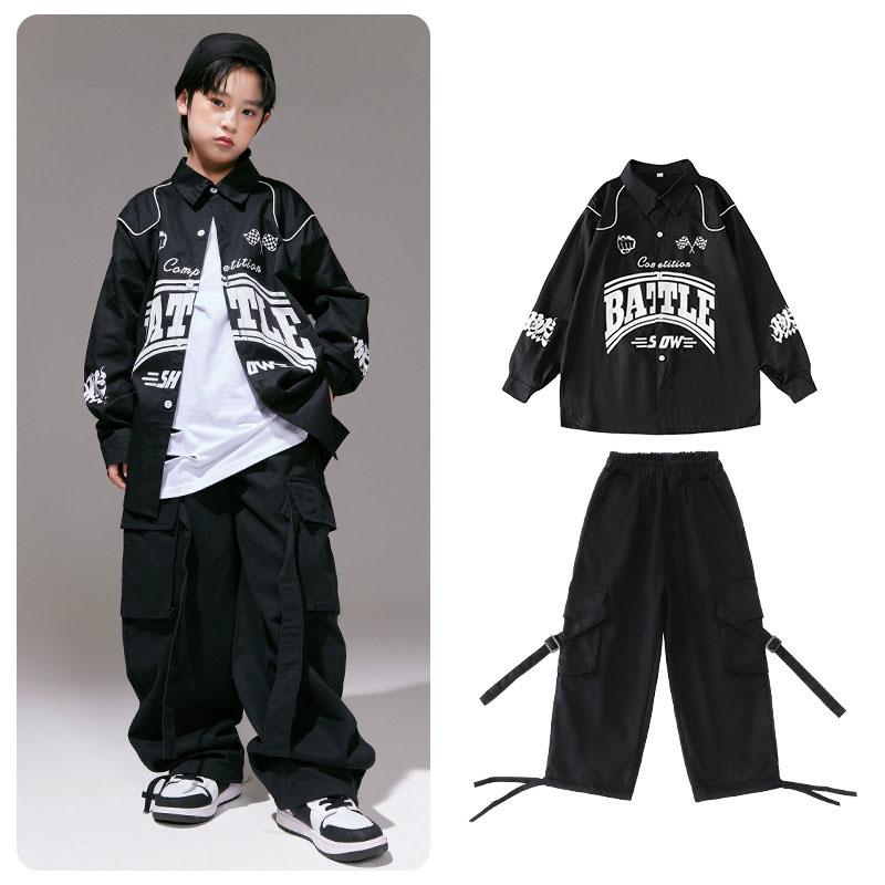 

Хип-хоп девушки крутая рубашка свободные джинсы мальчики джаз куртка карго брюки детская уличная одежда костюмы детская одежда для уличных танцев комплекты 160