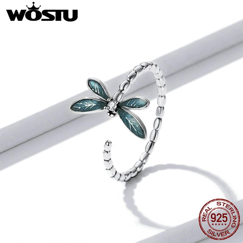 WOSTU 925 Silver Pet Cat Stackable Opening Ring For Women Snake Dog Adjustable Rings Fine Jewelry Party Birthday Gift