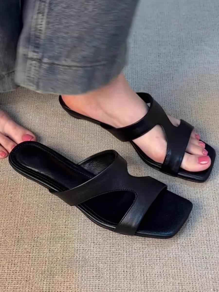 

Sheepskin version versatile black niche characters with open-toed cool slippers women s summer minimalist leather comfortable high-heeled sandals 35 чёрный