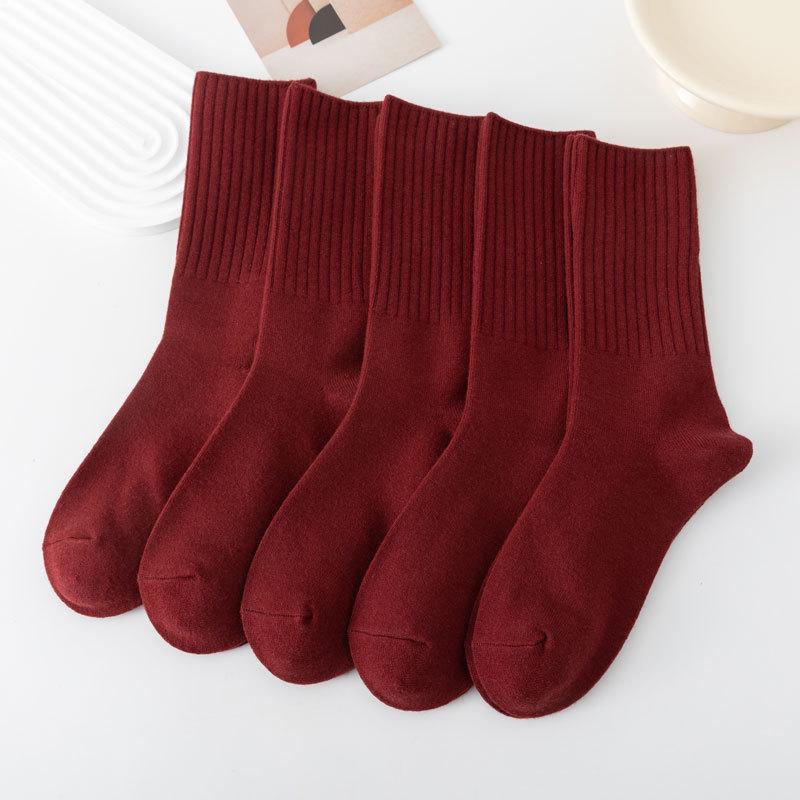 Women's Red Cashmere Mid-Calf Socks - Thick, Warm, Casual, Versatile for Autumn & Winter