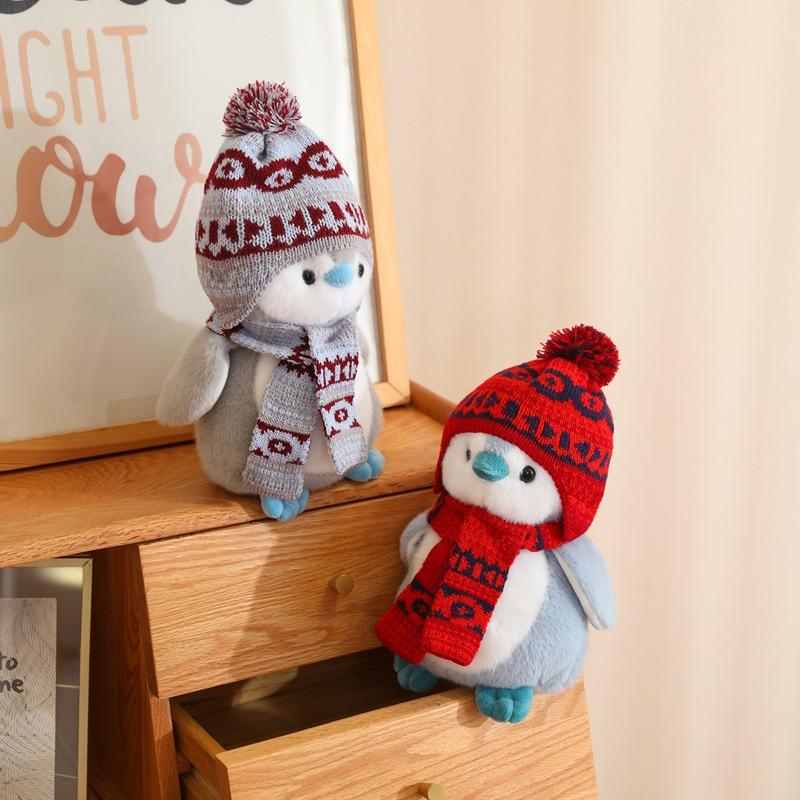 Japanese Penguin Plush Toy with Cute Christmas Scarf and Hat