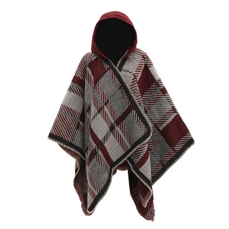 Acrylic Split Shawl Women'S Fashion Thickened Hat Cape Plaid Scarf