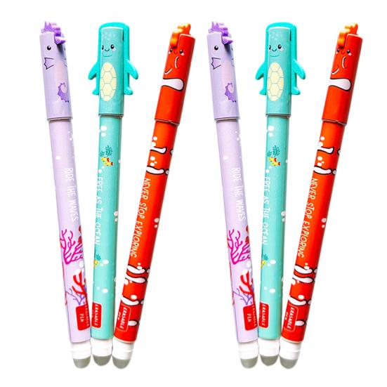 Ozean Tier Radierbare Gelstifte Niedliche 3D Schildkröte Clownfisch Seepferdchen Topper 0,5mm Glatte Schreibstifte mit Radierer Lustige Schulmaterialien