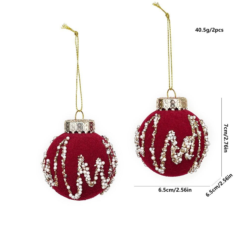 2PCS Wine Red Color Christmas Ornament Flocked Surface Xmas Decor Hanging Pendant Holiday Party