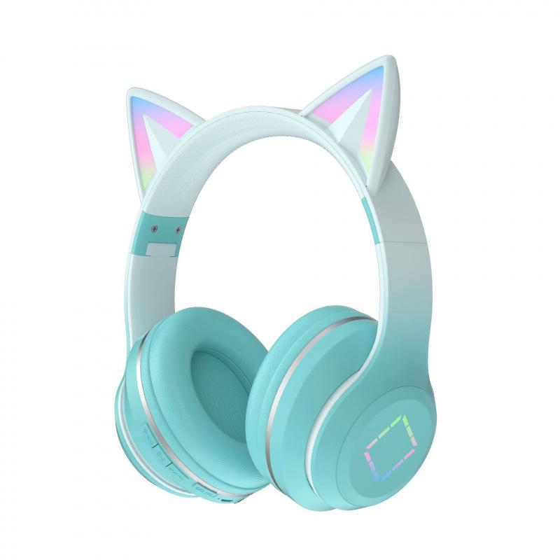 Cuffie Bluetooth Over-Ear con Orecchie da Gatto e Colore Degradé, Lunga Durata della Batteria