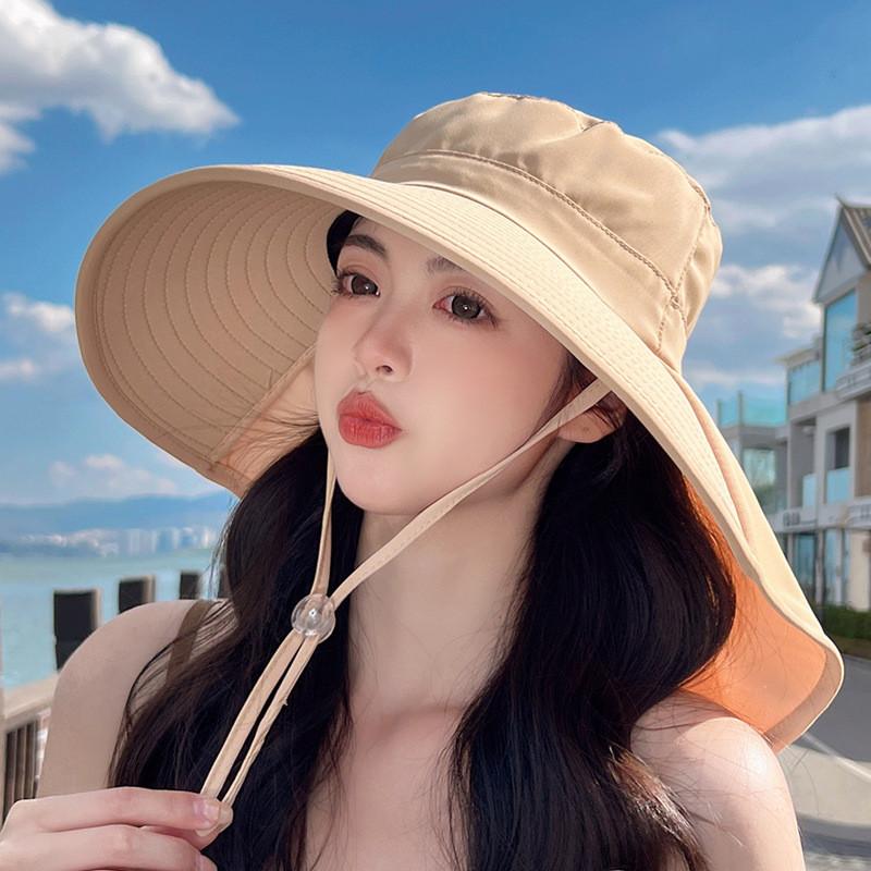 Summer Outdoor Uv Protection Wide Brim Hat For Women With Ponytail Hole Fashion Sun Hat