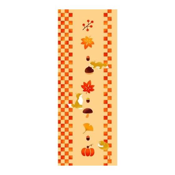 Hamamonyo Tenugui Towel - Autumn Play: Maple Leaves, Chestnuts, Mushrooms, Pumpkin, and Fox Cub - 100% Cotton, 34cm x 90cm