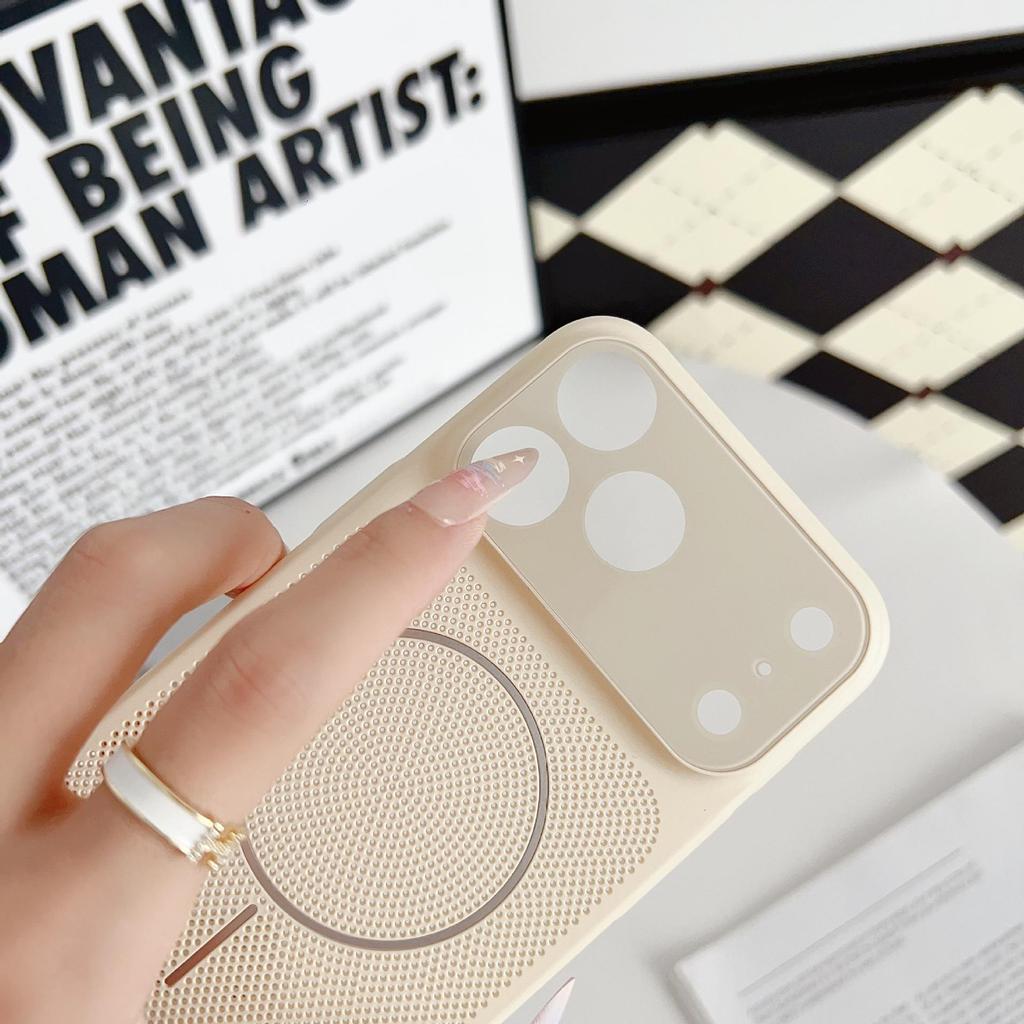 Compatible iPhone 15/16/17 Pro Max Magnetic Case with Wireless Charging, Large Window, and Heat Dissipation Mesh.