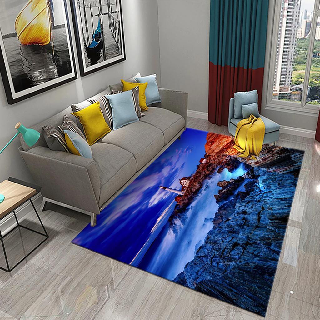 3D Seaside Lighthouse Carpet Welcome Doormat Kitchen Bathroom Non-slip Rugs Living Room Bedroom Modern Home Decoration Carpet