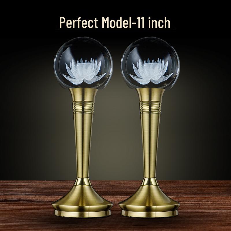 Copper LED Crystal Lotus Multi-Color Buddha Offering Lamp for Home Worship