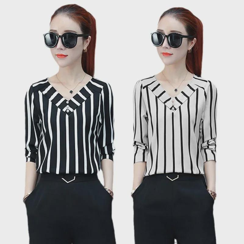 2023 Spring/Summer Striped Women's Loose Three-Quarter Sleeve T-Shirt