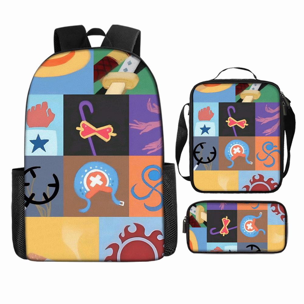 Anime Rucksack Set One Piece Naruto Schultasche für Jungen Schüler Laptop Rucksack Umhängetasche Federmäppchen 3-teilig Große Kapazität Wasserdicht