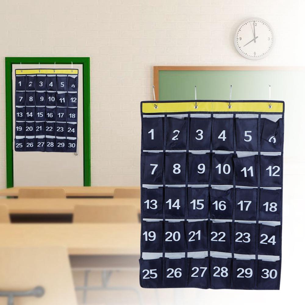 30 Pockets Hanging Organizer Navy Blue Phone Holder Wall Hanging Storage Bag Classroom