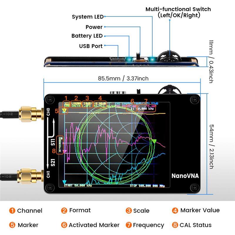 ABIY 2023 New NanoVNA-H Vector Network Antenna Analyzer 10KHz-1.5GHz MF HF VHF UHF Slot Spectrum Tester