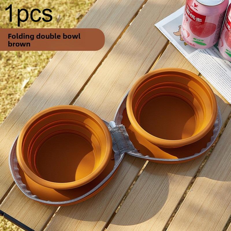 

1pcs New Cute Pet Silicone Dual-use Drinking Water Bowl Outdoor Portable Folding Storage Cat and Dog Pet Bowl коричневый