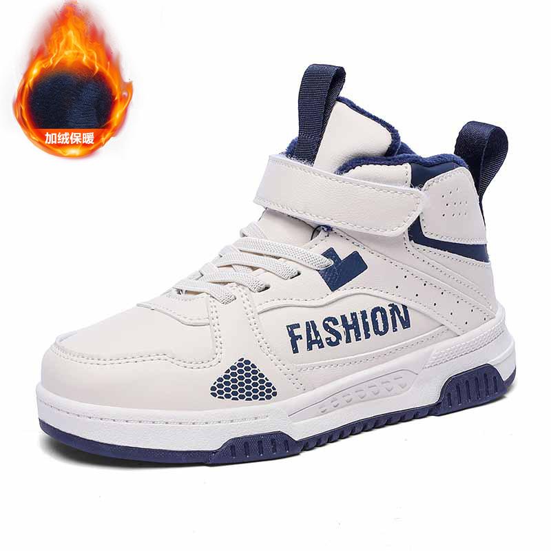 Warm Autumn and Winter Leather Sneakers Factory Classmates Children's Middle-top Cotton Shoes Direct Sales Middle-aged and Older Children's Hi