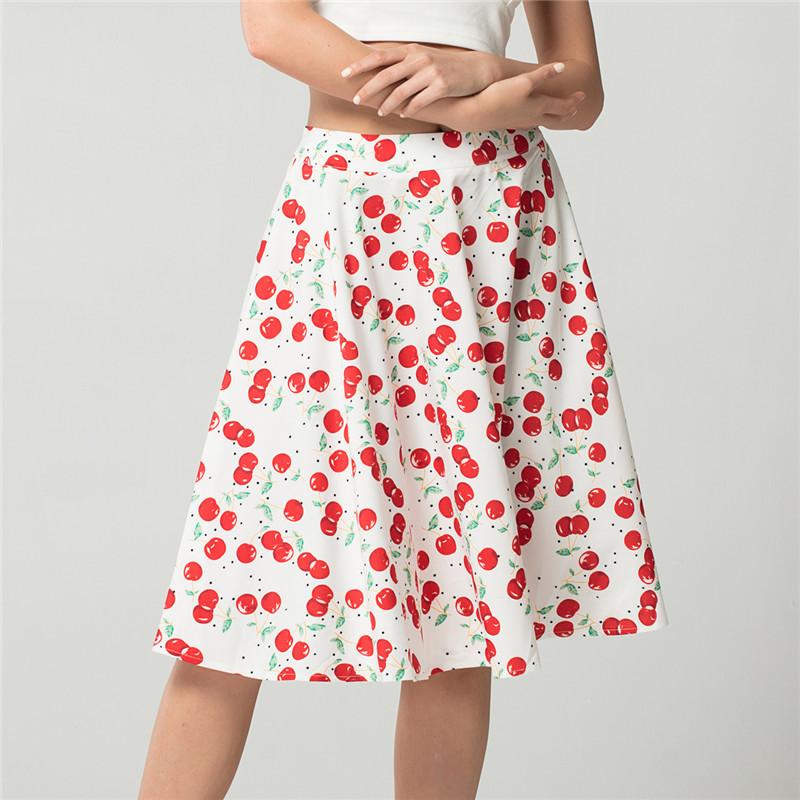 Buy Summer Women Sweet Pleated Skirt Cherry Print Streetwear Knee