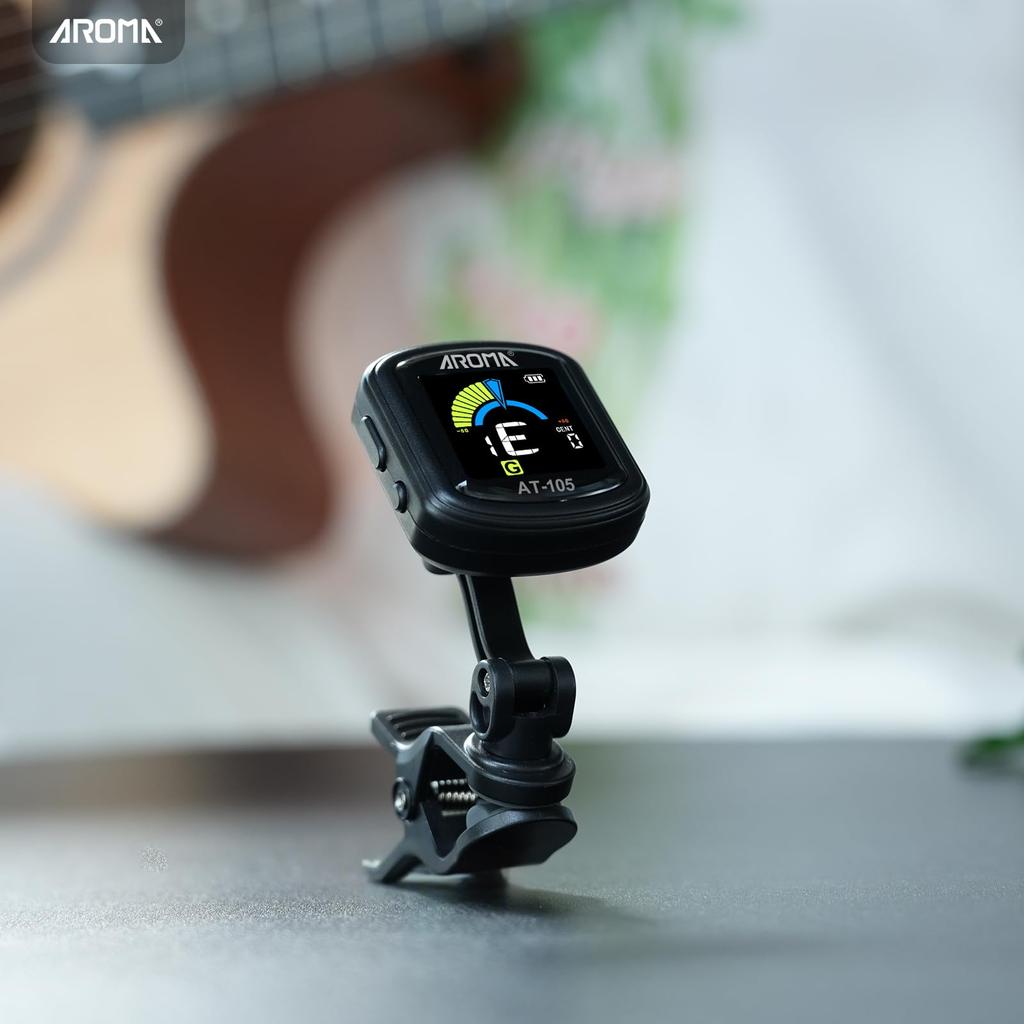 Aroma Clip Fast High Chromatic Color Compatible with and with Silicone Clamp Tuner, Rechargeable, Tuning, Accuracy, Mode, 360° Rotation, LCD, Guitar,