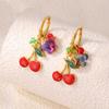 Colorful Butterfly Enamel Cherry Earrings: Pastoral Style, Light Luxury Ear Hoops for Women
