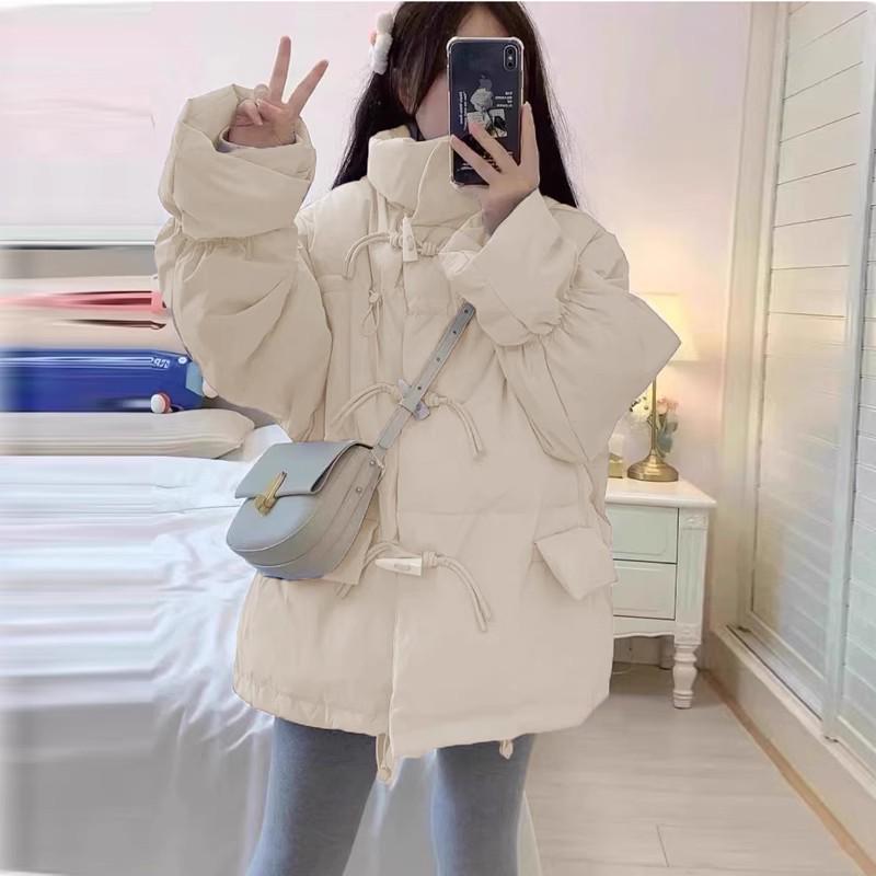 Women's 2024 Korean Style Loose Toggle Button Cotton-Padded Down Jacket for Autumn/Winter