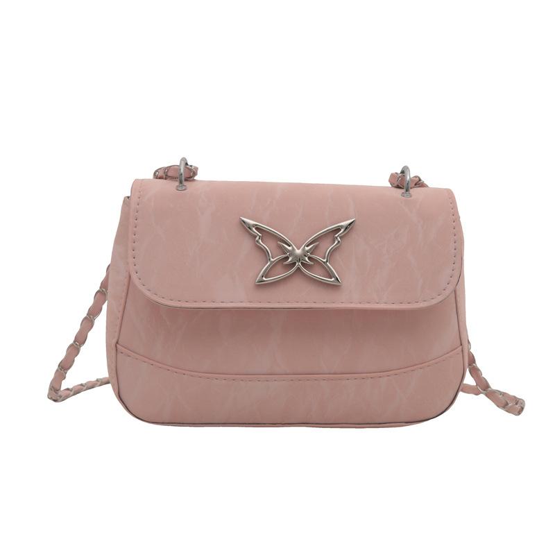 

Женская сумка цепочка маленькая квадратная сумка осень новая фактура сумка через плечо мода темперамент бабочка PU сумка розовый