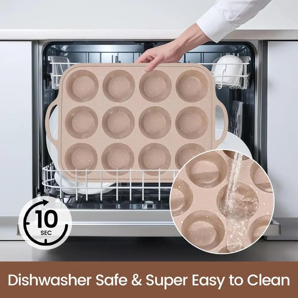 1/2Pack Dishwasher Safe Silicone Muffin Pan Nonstick Metal Reinforced Frame Cupcake Pan 12 Cups Baking Mold Homemade Muffins