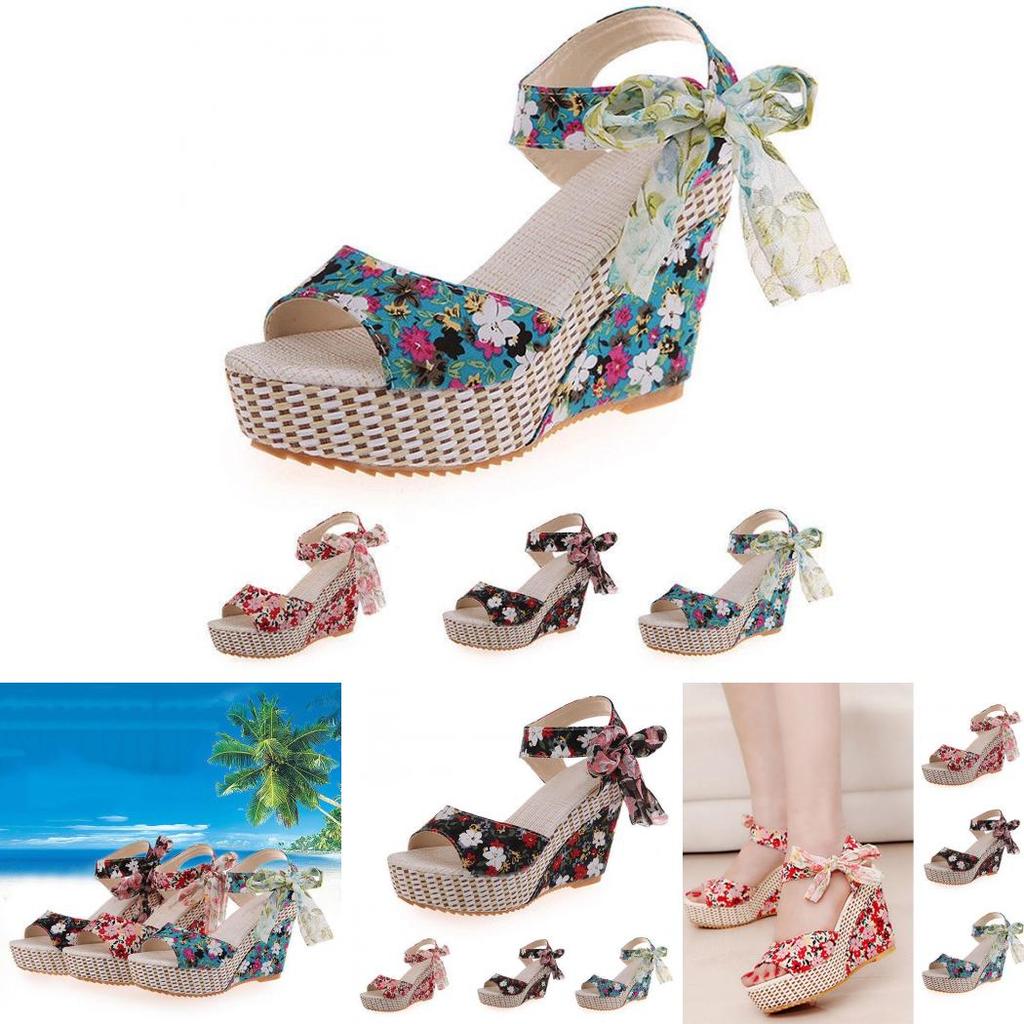 Premium Quality Women Boho Beach Sandals With Floral Wedge Heels For Summer Style