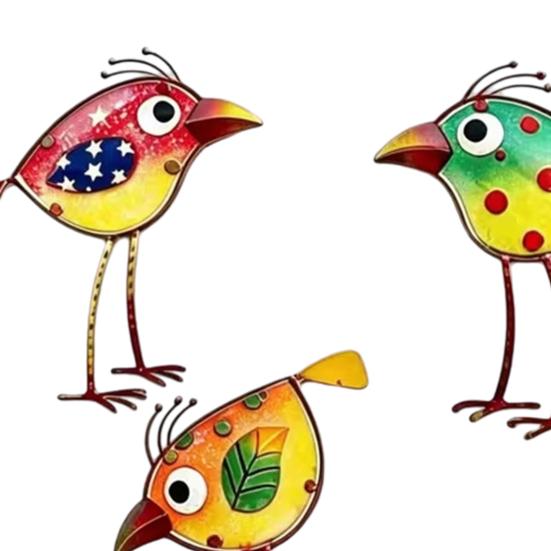 3Pcs Wooden Birds Wall Art Decor Colorful Bird Wall Hangings Funny Bird Wall