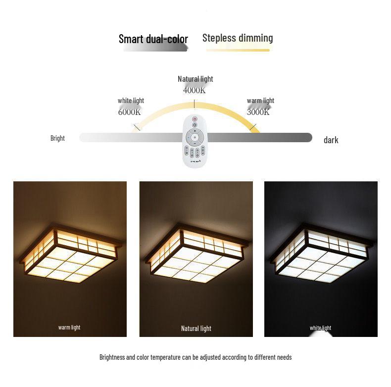 Japanese Style Solid Wood Ceiling Light for Bedroom, Tatami, Living Room & Study - Rectangular Design