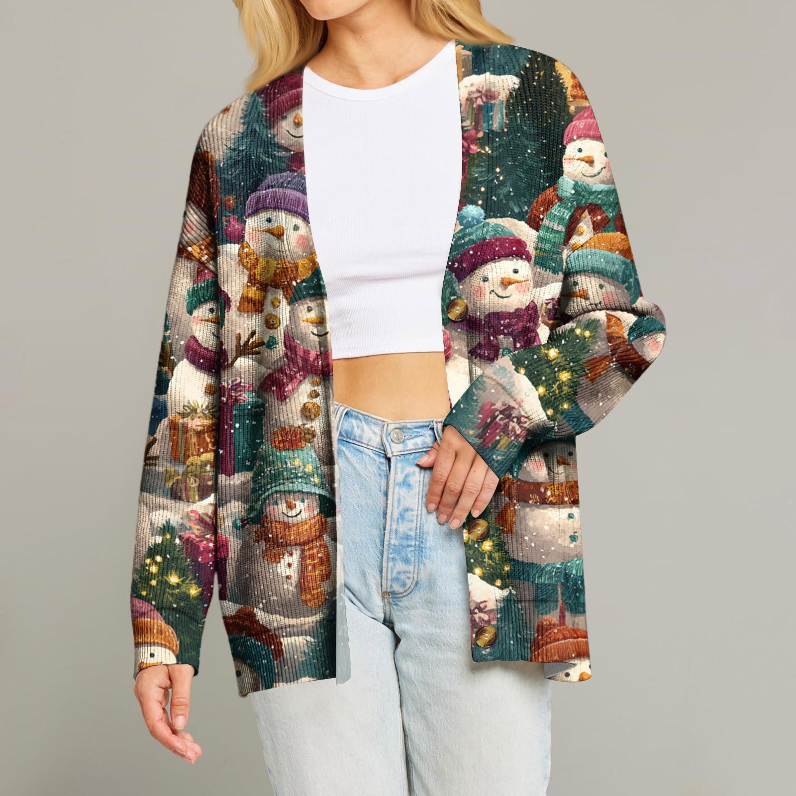 

Женский модный кардиган с длинным рукавом, принтом, V-образным вырезом, на пуговицах, свободного кроя XL киноварь