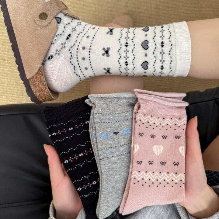 Gray Socks Girls' College Style Sweet Little Love Heart Socks Wear Cute Student Stockings Outside In Spring And Autumn