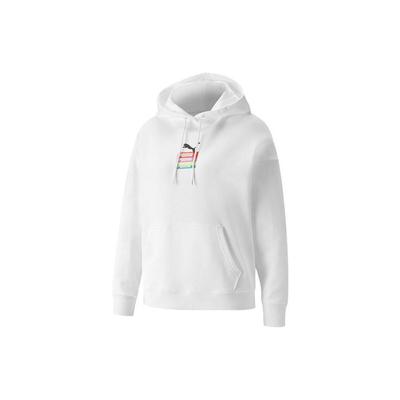 Puma Logo Letter Print Pattern Drawstring Hooded Long Sleeve Sweatshirt Women Sweatshirt White 535309-02