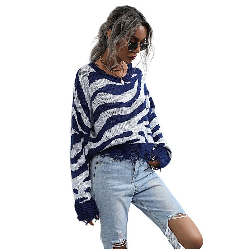 2026 Autumn/Winter Striped Round Neck Knitwear Pullover Sweater - Short Style