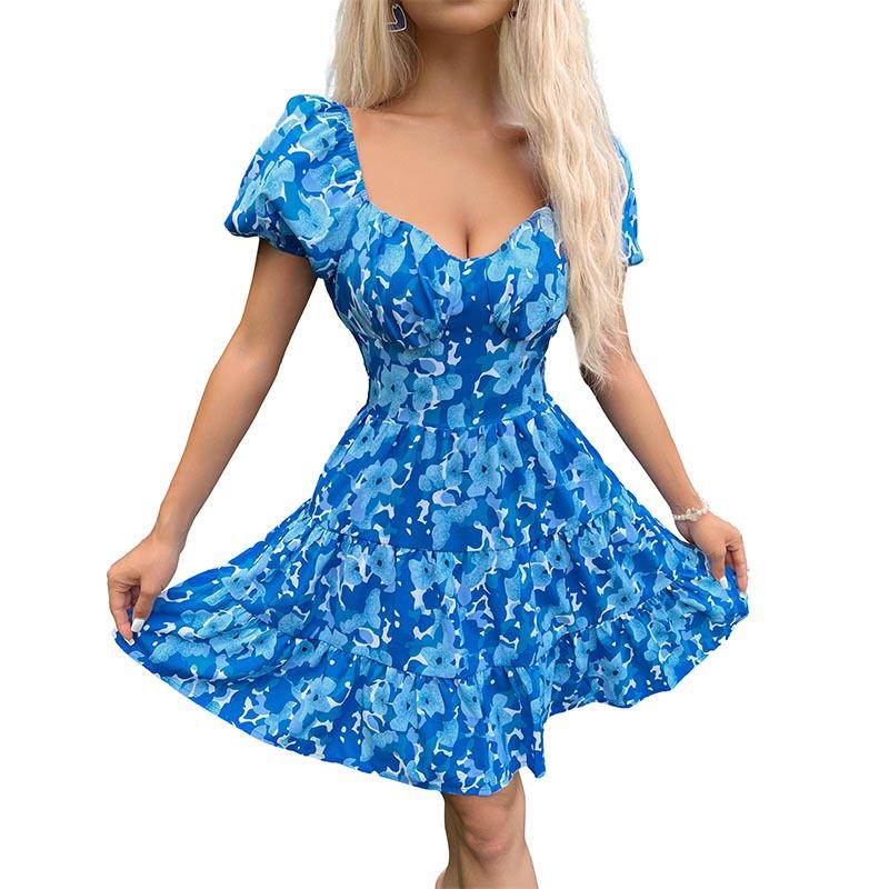 Letné dámske šaty Móda Sladké volánikové šaty s krátkym rukávom s potlačou