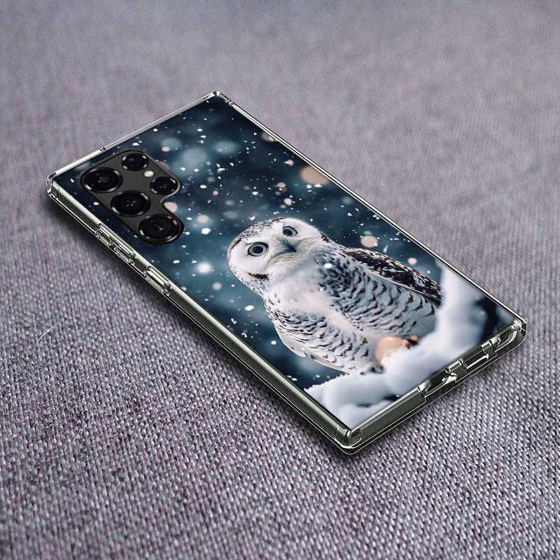 Owl in Winter Phone Case For Samsung Galaxy S24 S23 S21 S20 FE S22 S26 Ultra S25 Edge S10 Plus Cover Clear TPU Capa Shell Coque
