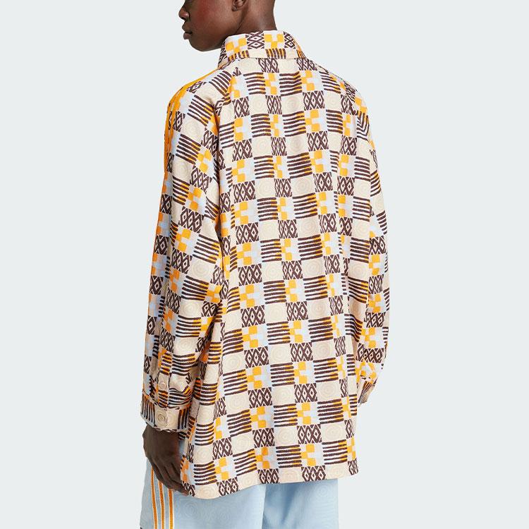 Adidas Originals 80s Long Sleeve Shirt With Full Pattern Stripes And Turn-down Collar Women Tops Grey Brown JC6156